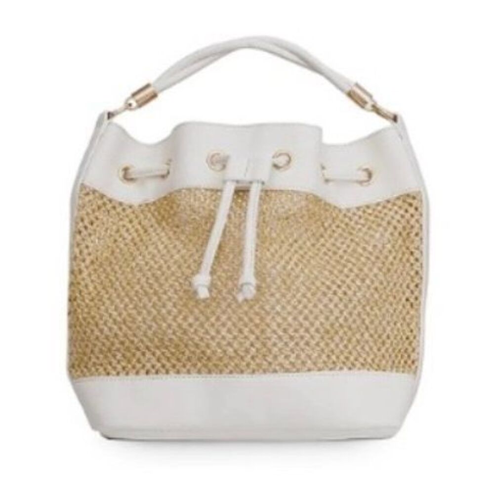 Saks Fifth Avenue Woven Straw Bucket Bag